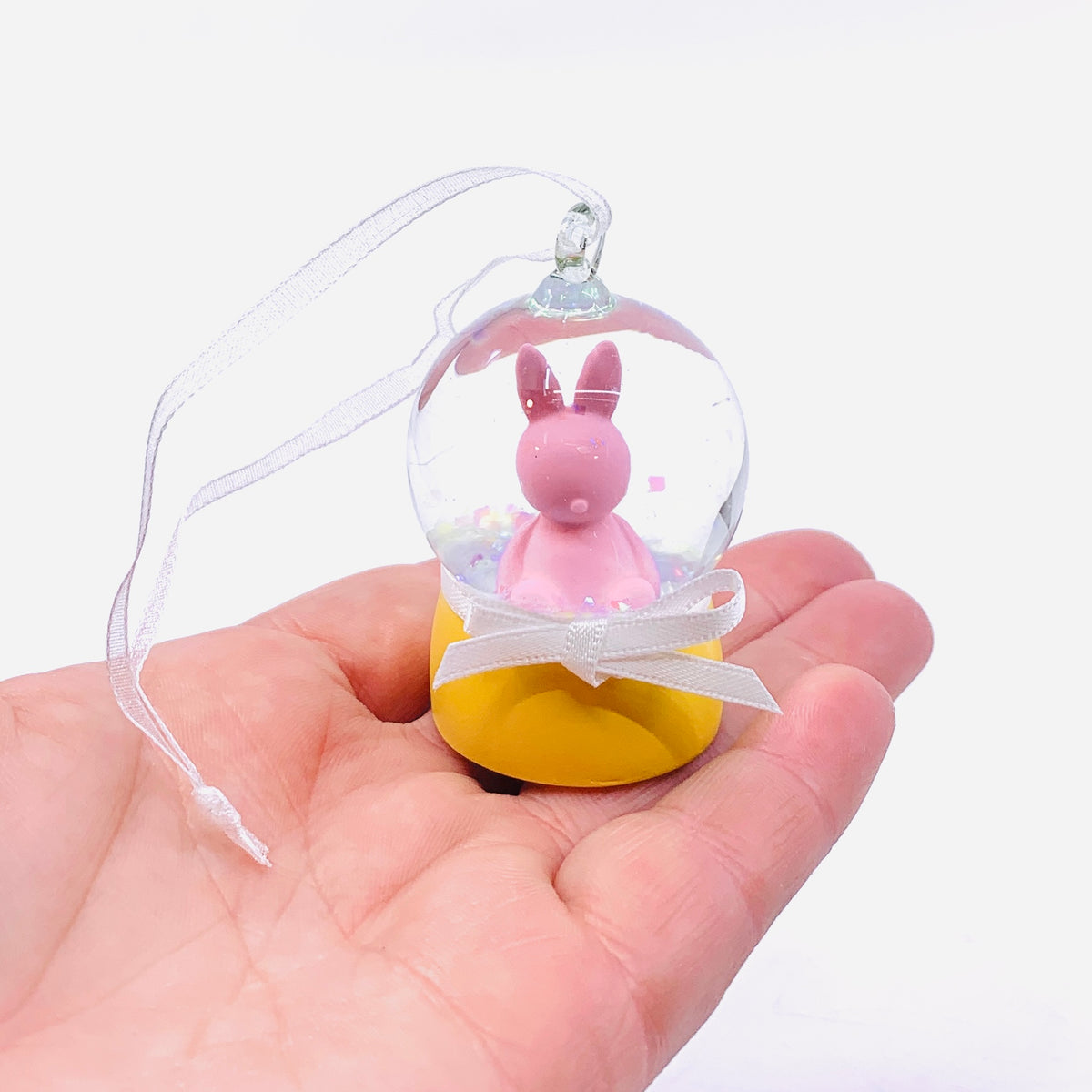 Mini Glass Glitter Bunny Snow Globe Ornaments, Pink