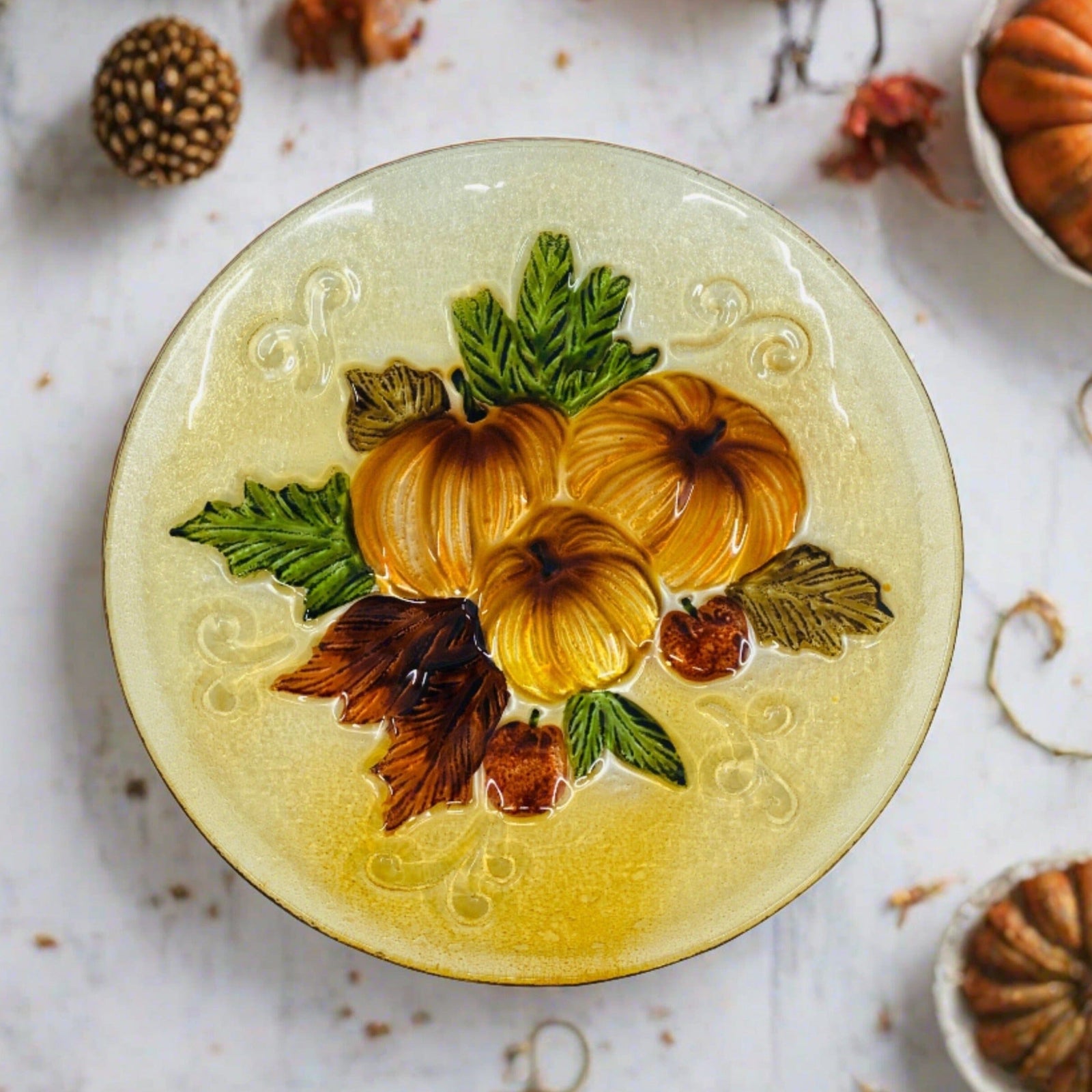 Glass Fusion Plate, Pumpkins and Leaves 16 Decor Boston International, INC 