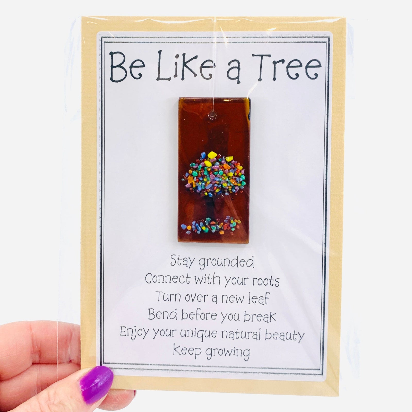 Fused Glass "Be Like a Tree” Suncatcher 2 Decor Glimmer Glass Gifts 