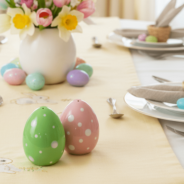 Easter Egg Salt and Pepper Shakers, Pink and Green COSMOS 