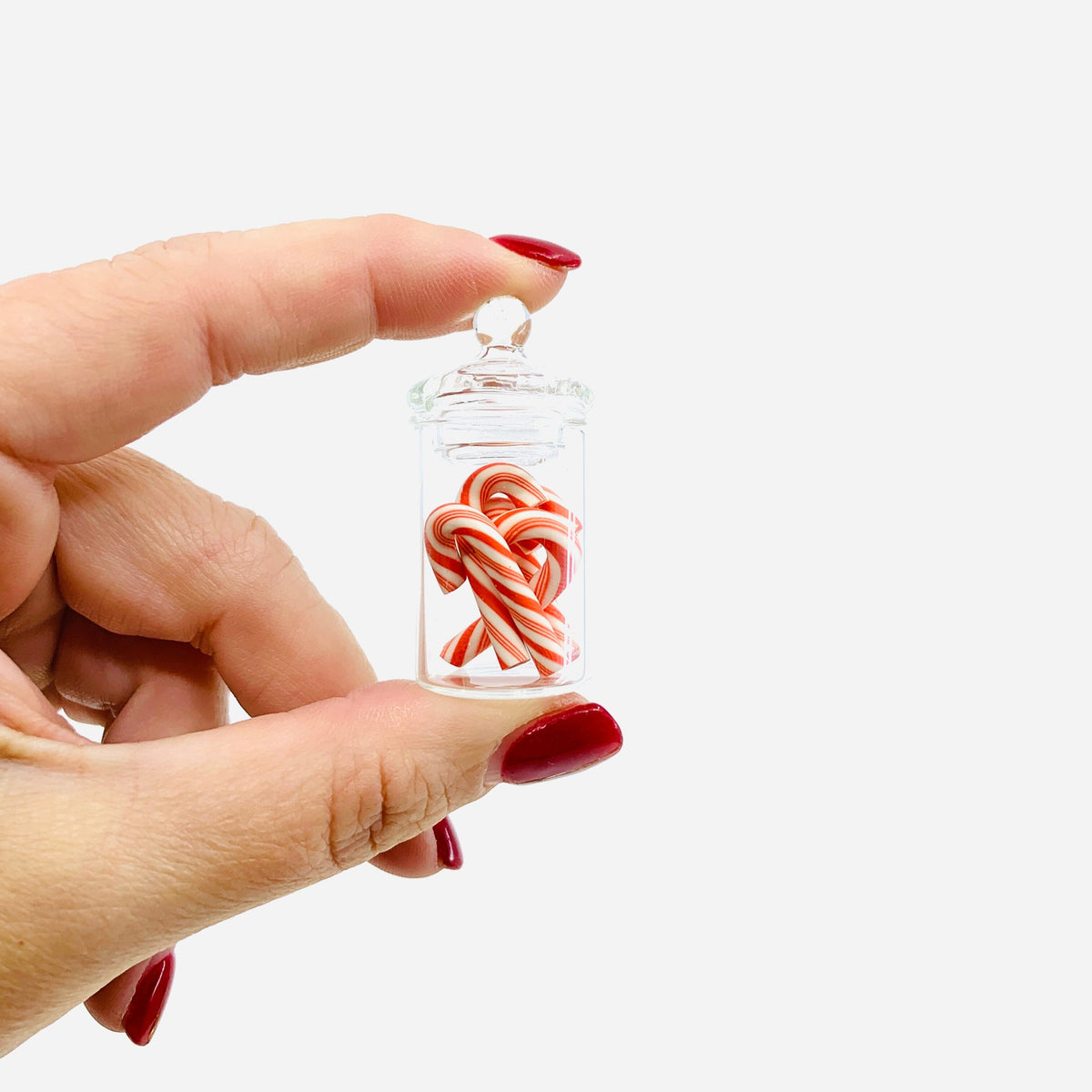 Tiniest Glass Jar of Red and White Candy Canes Miniature - 