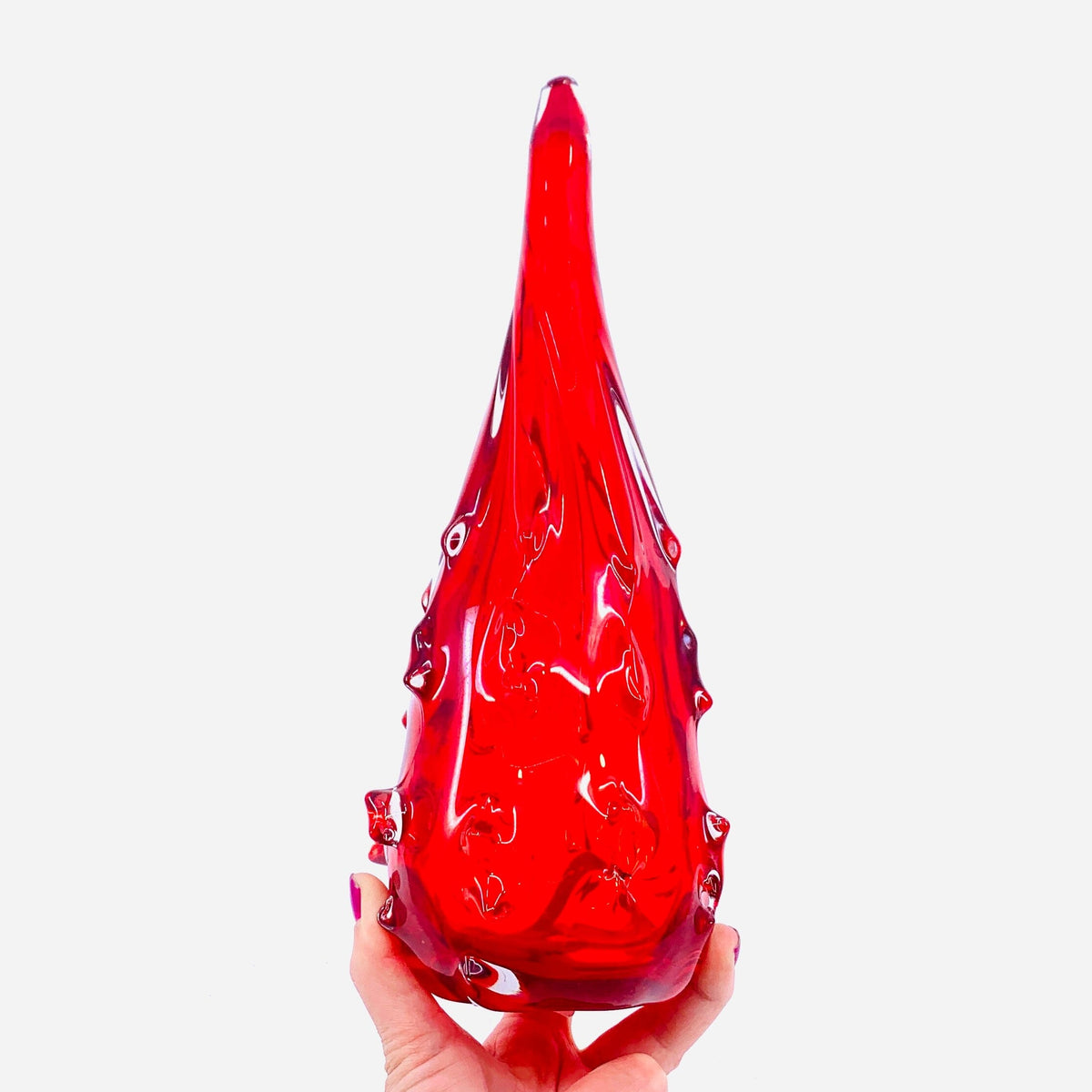 Ice Twist Blown Glass Tree, Red Small Diamond Star 
