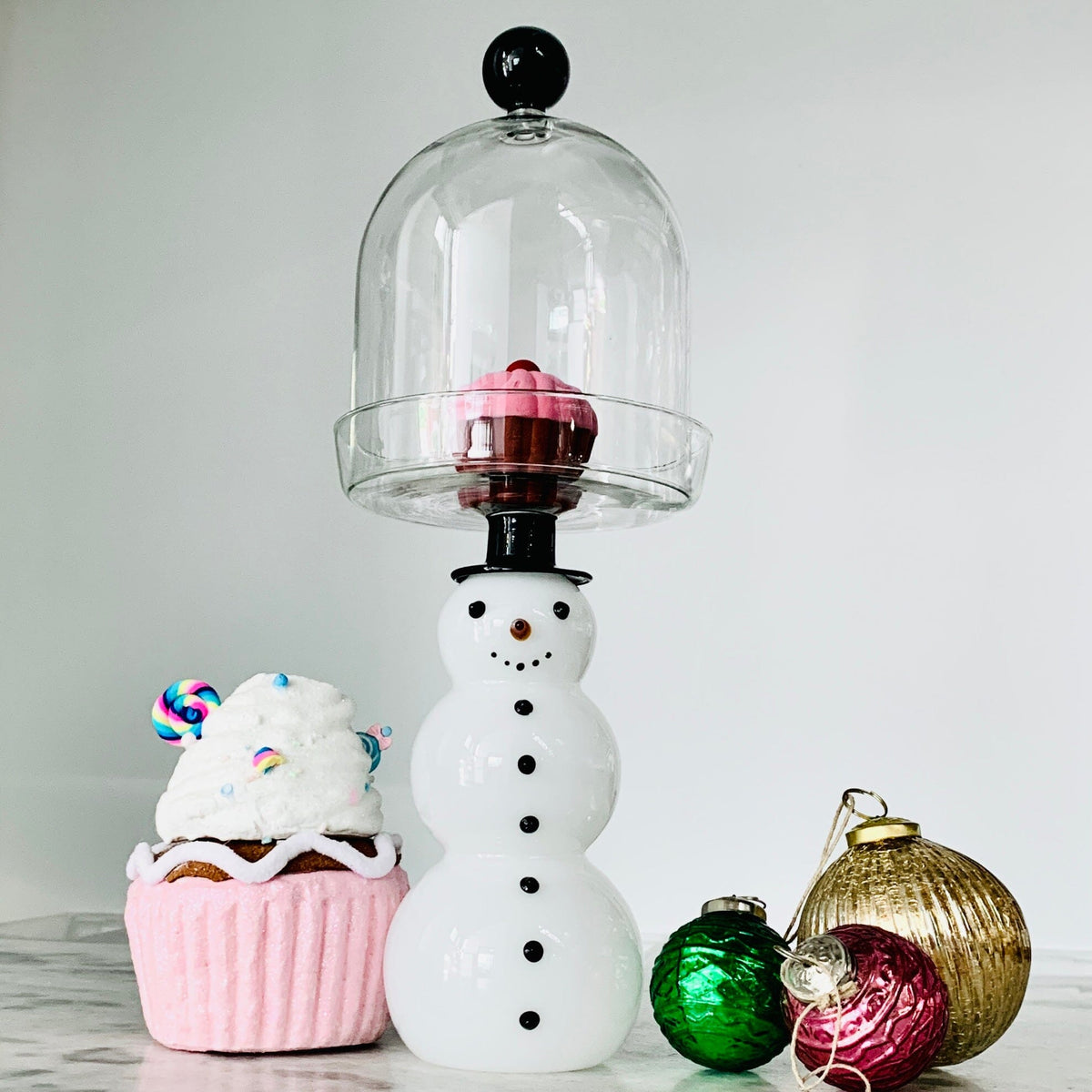 Glass Snowman Pastry Dome Diamond Star 