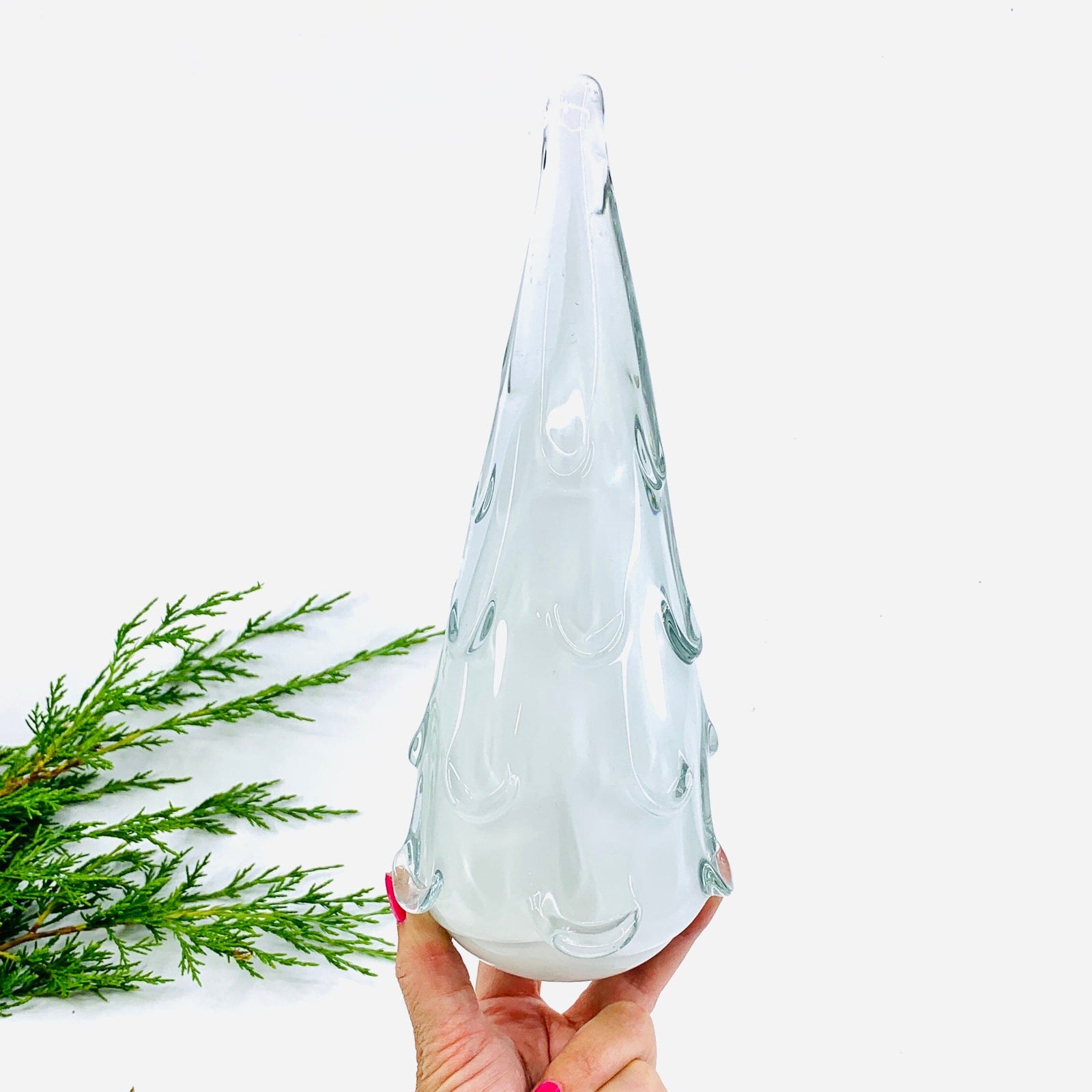 Small Snow Drift Blown Glass Tree, White Diamond Star 