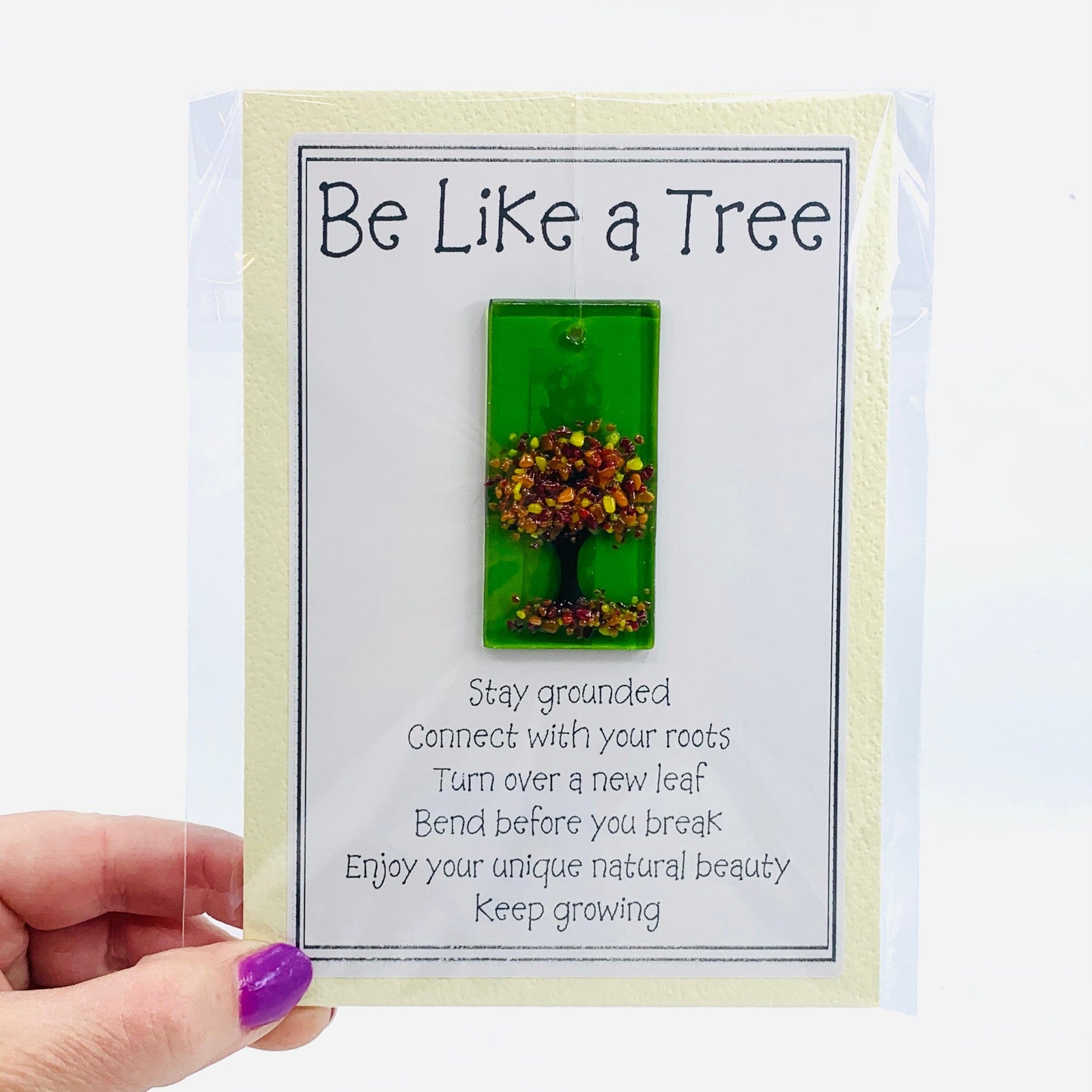 Fused Glass "Be Like a Tree” Suncatcher 31 Decor Glimmer Glass Gifts 