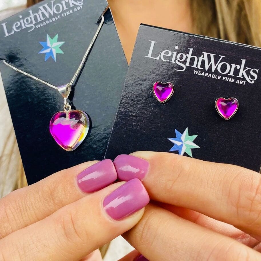 Heart Crystal Stud Earrings Leight Works Pink Polished 