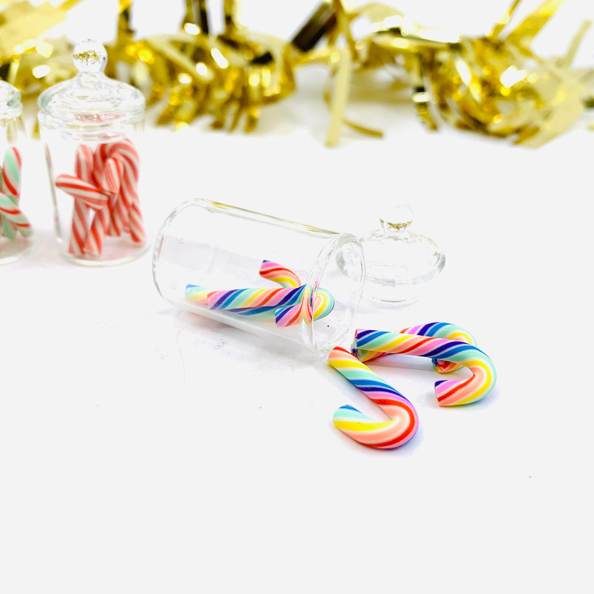 Tiniest Glass Jar of Rainbow Candy Canes Miniature - 