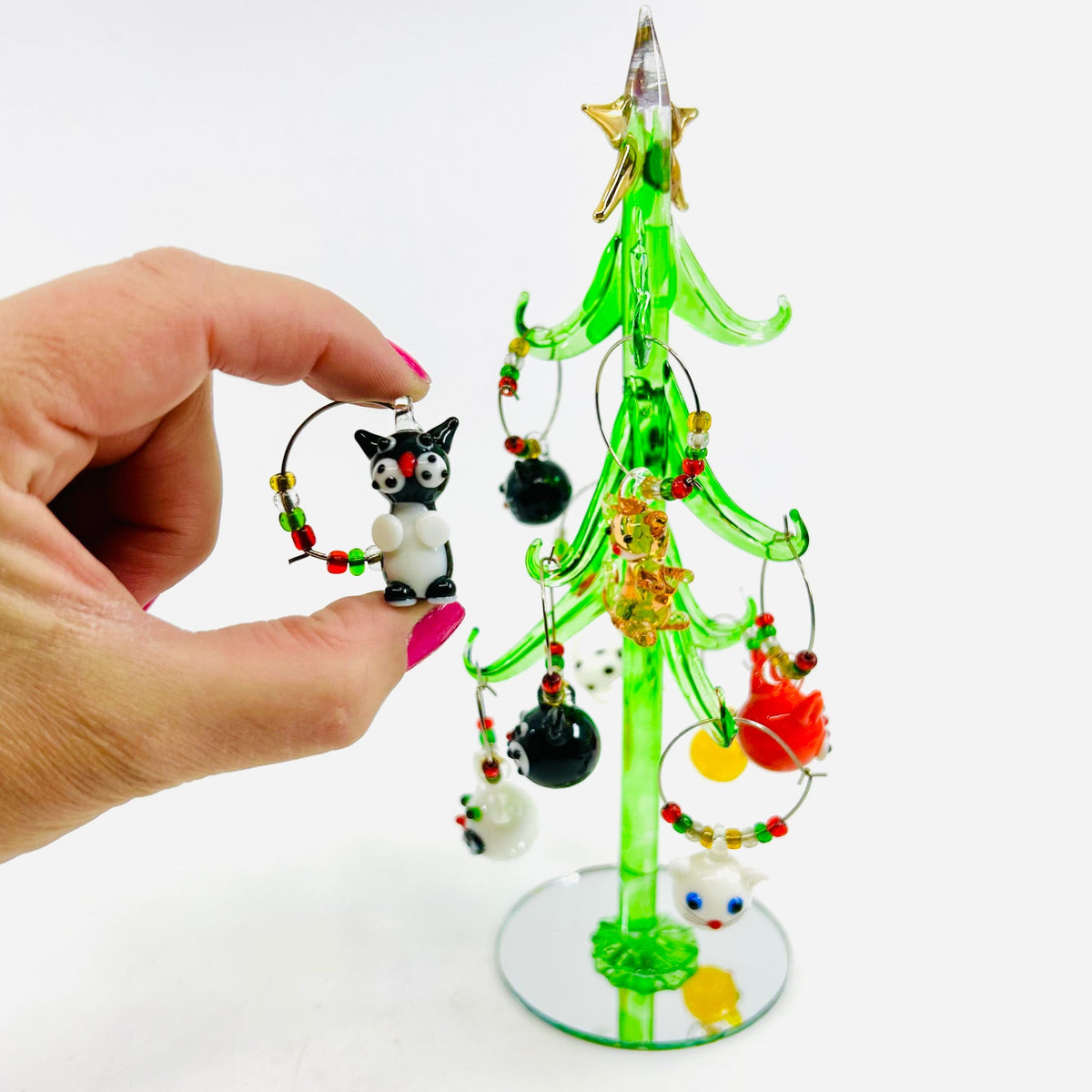 Glass Cat Wine Charm Ornament Tree 1 Decor Gift Essentials 