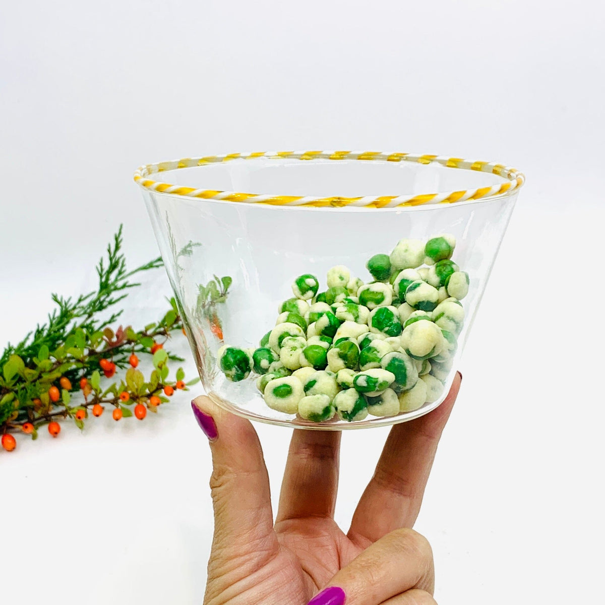 Candy Cane Rim Bowl, Gold Decor Creative Co-Op 