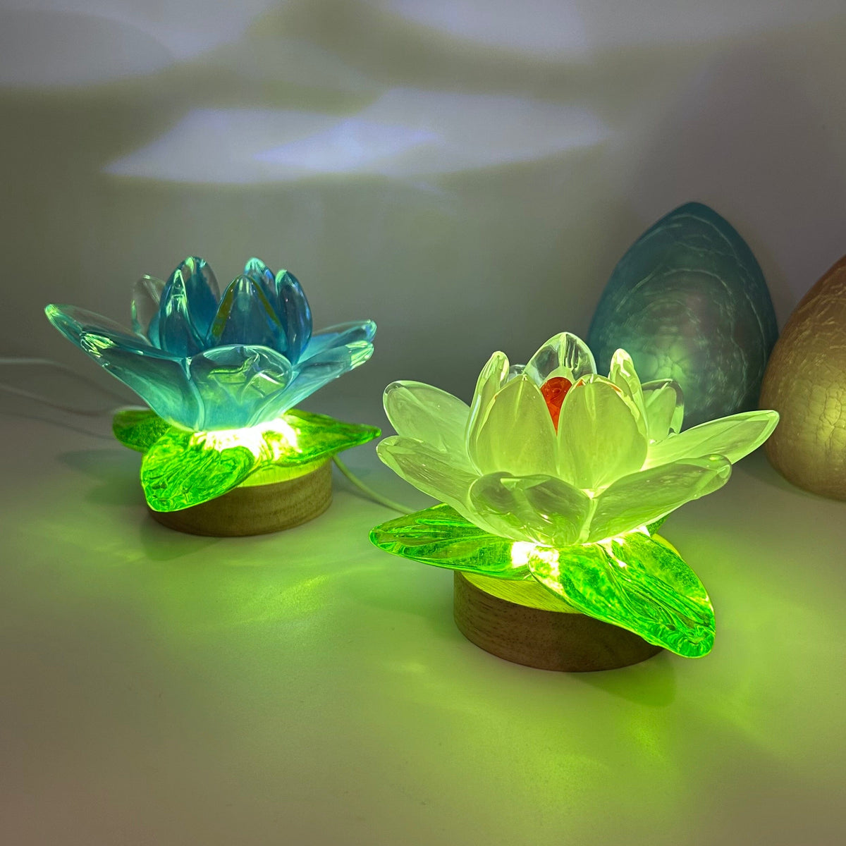 Glass Lotus Flower, Blue Decor Diamond Star 