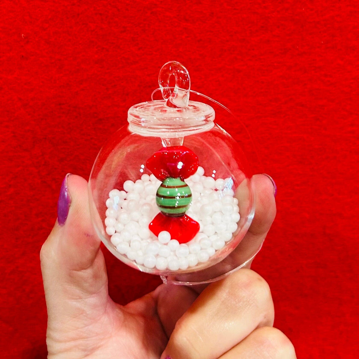 Glass Snow Globe Ornament, Candy Decor Creative Co-op 