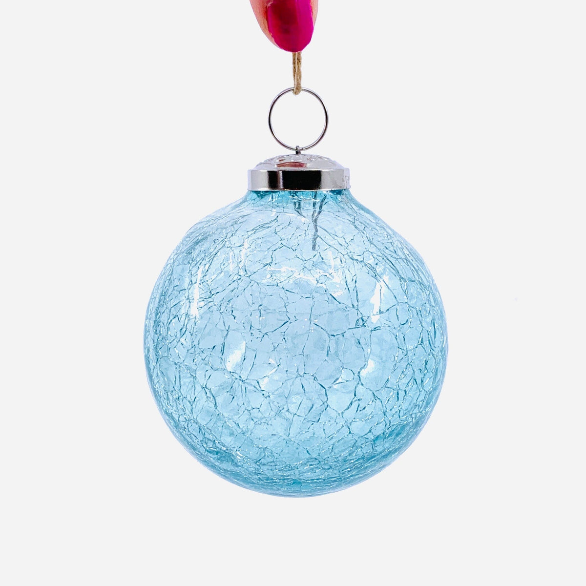 Crackle Glass Ornament 3.5" Aqua Glass, 13 India House Brass 