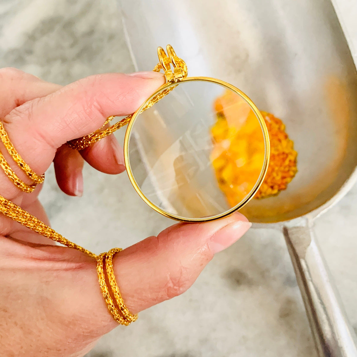 Gold Magnifying Glass Necklace Jewelry AB 