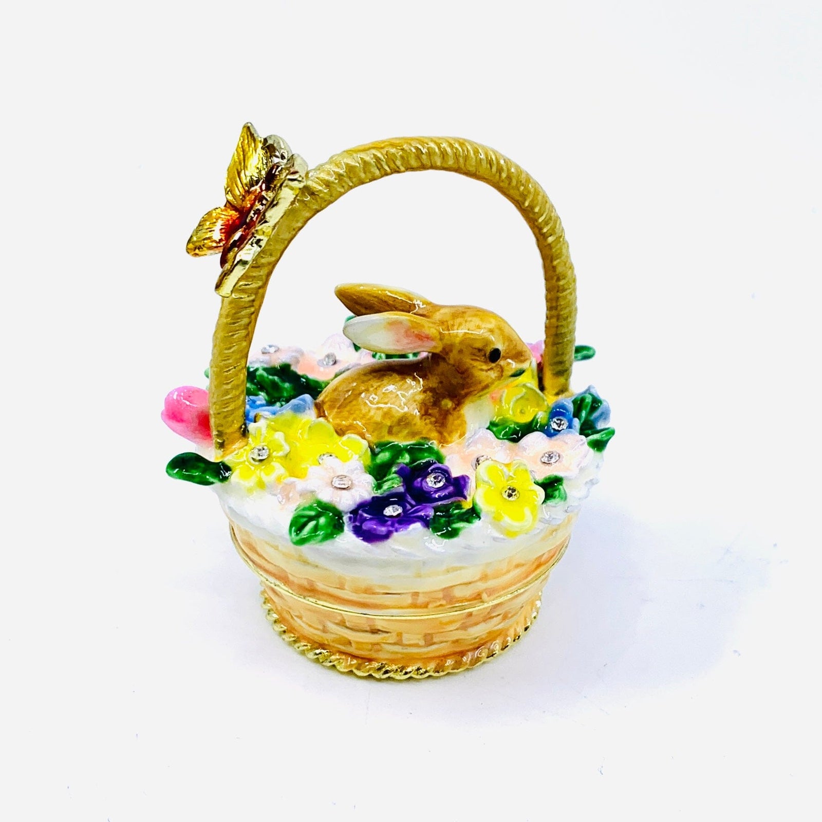 Bejeweled Enamel Trinket Box 9- Bunny Basket Decor Kubla Craft 
