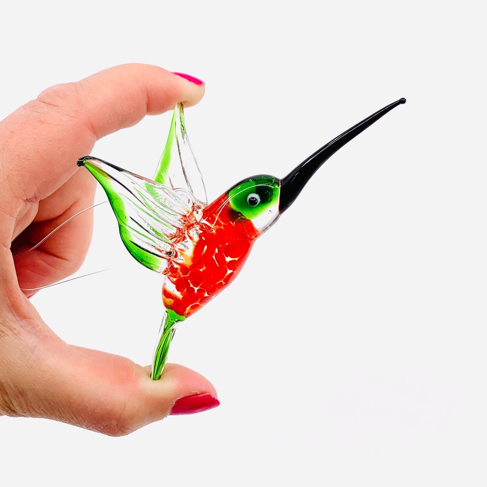 Glass Hummingbird, Speckled Red Miniature C&F Enterprises 