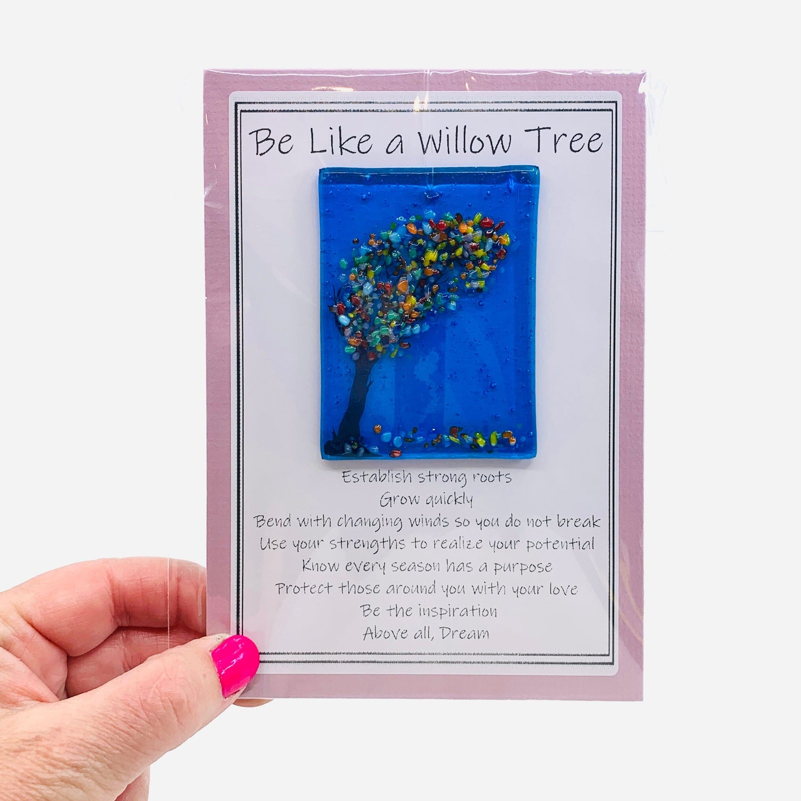 Fused Glass "Be Like a Willow Tree" Suncatcher 13 Decor Glimmer Glass Gifts 