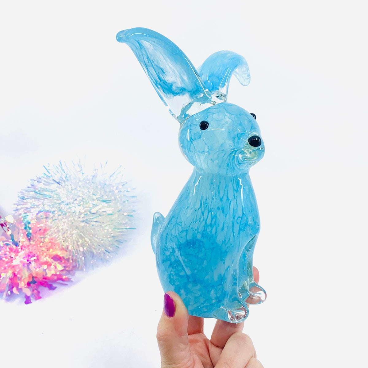 Large Glass Rabbit, Pink Hoppy Decor Chesapeake Bay 