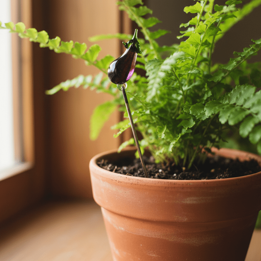 Tiny Glass Animal Garden Stake 11, Eggplant Decor - 