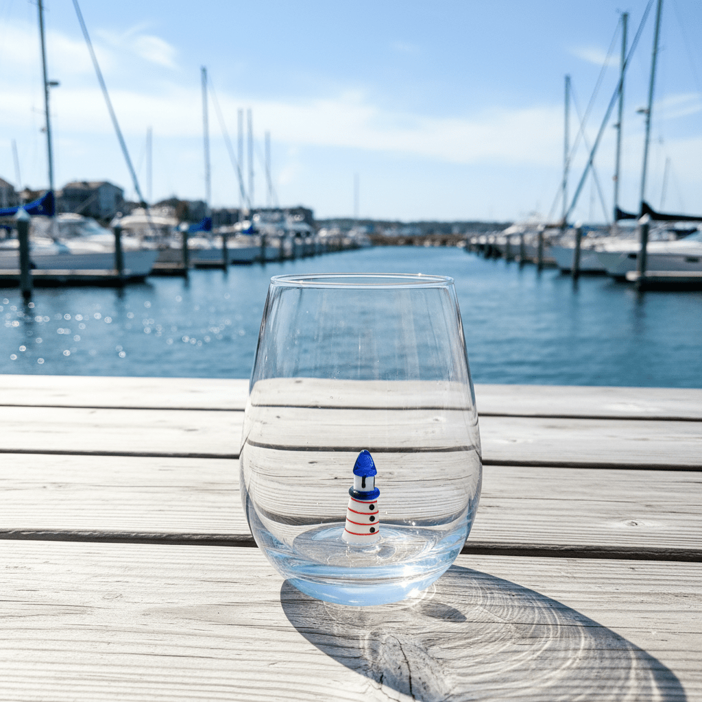 16 oz Large Pour Wine Glass, Lighthouse Decor Creative Co-Op 