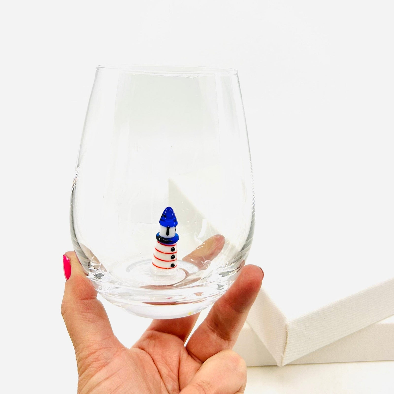 Tiny Animal Large Pour Wine Glass, Lighthouse Decor Creative Co-Op 