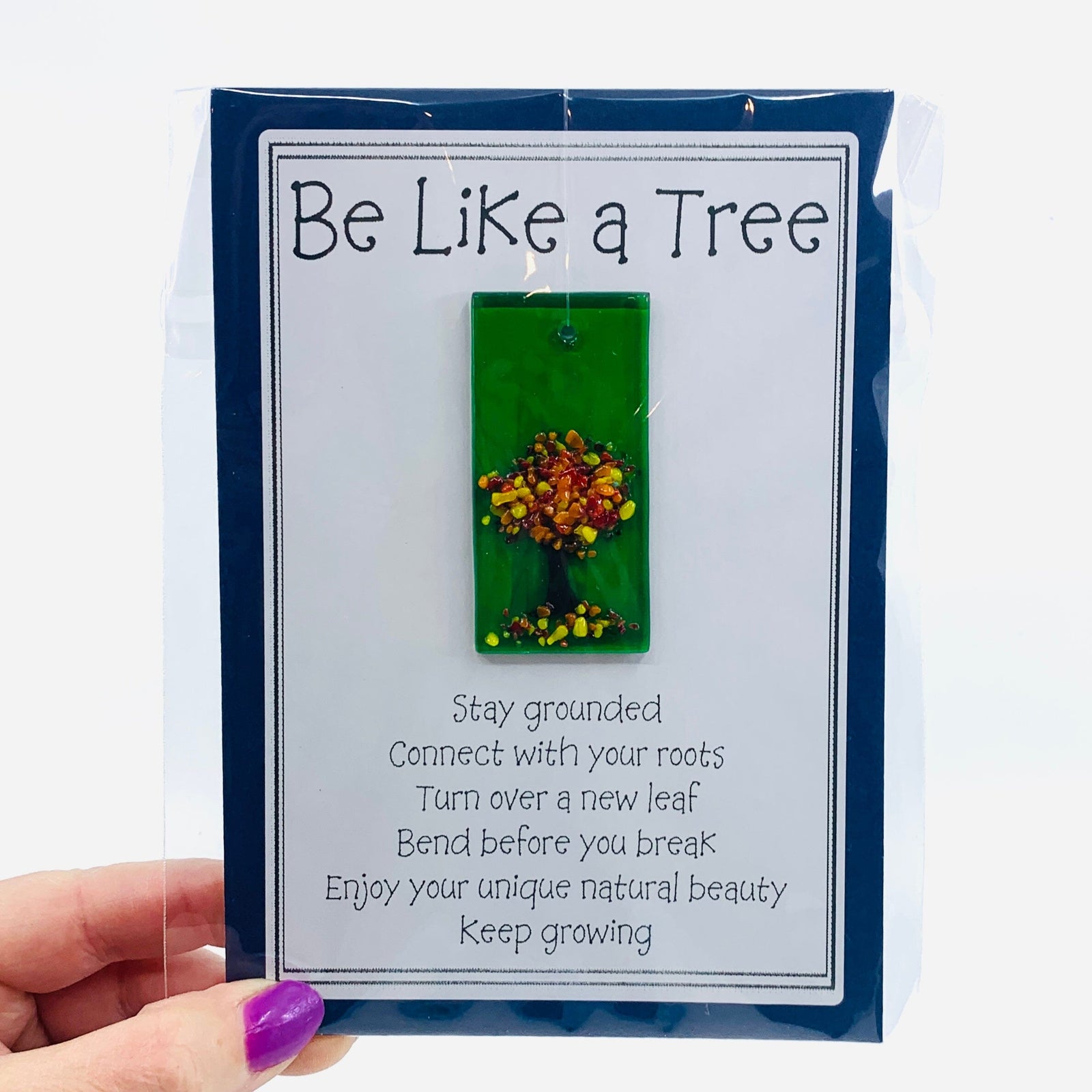 Fused Glass "Be Like a Tree” Suncatcher 11 Decor Glimmer Glass Gifts 