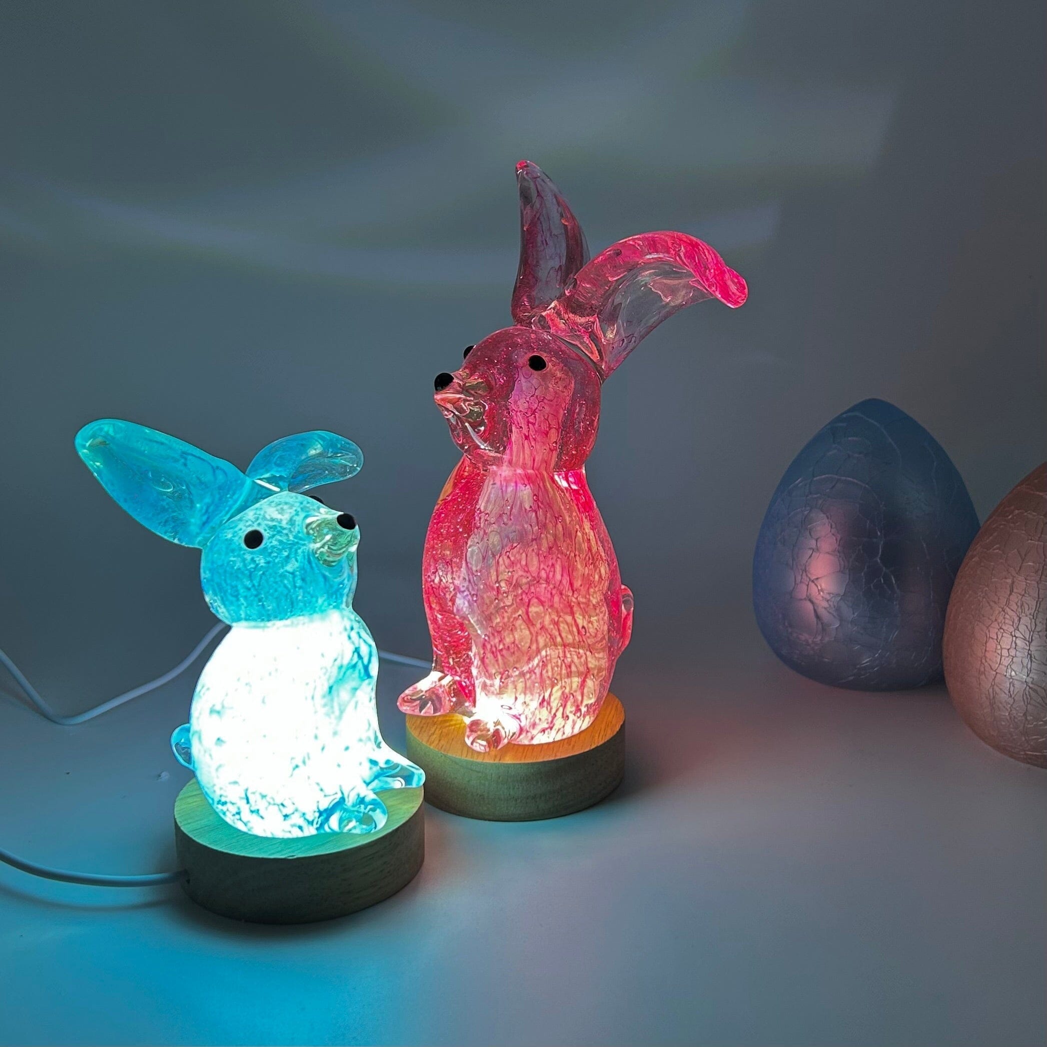 Large Glass Rabbit, Blue Boppy - Luke Adams Glass Blowing Studio