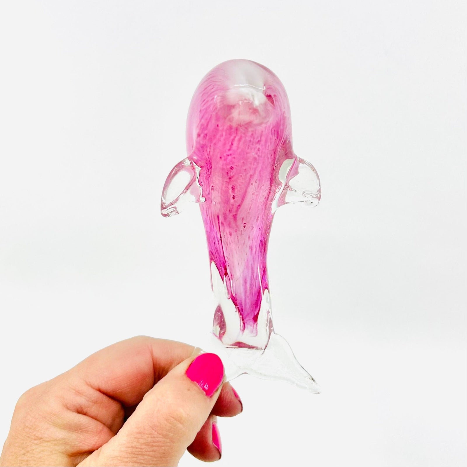 Glass Pink Swirl Dolphin Paperweight Decor Chesapeake Bay 