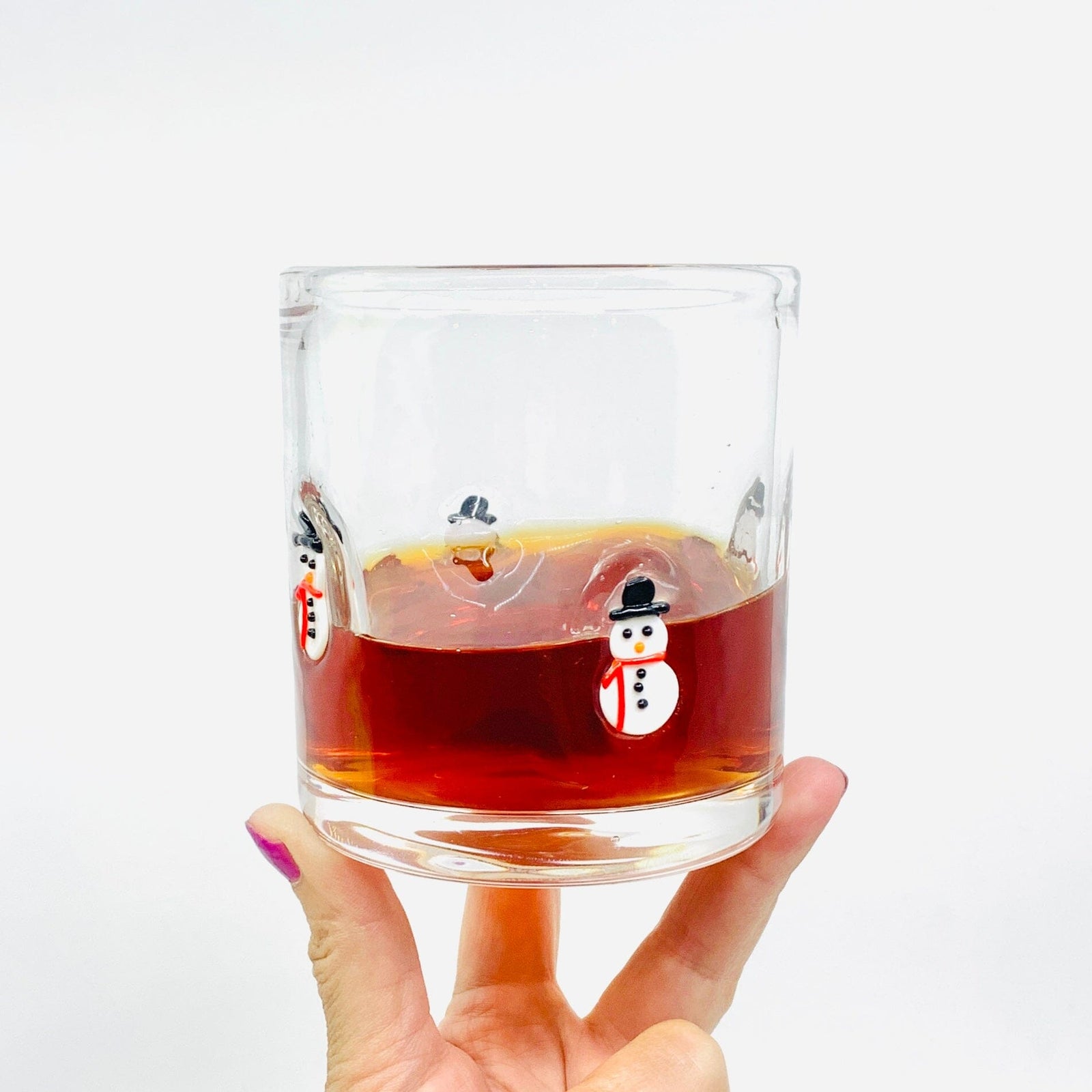 Snowman Double Old Fashioned Glass Decor Tag 