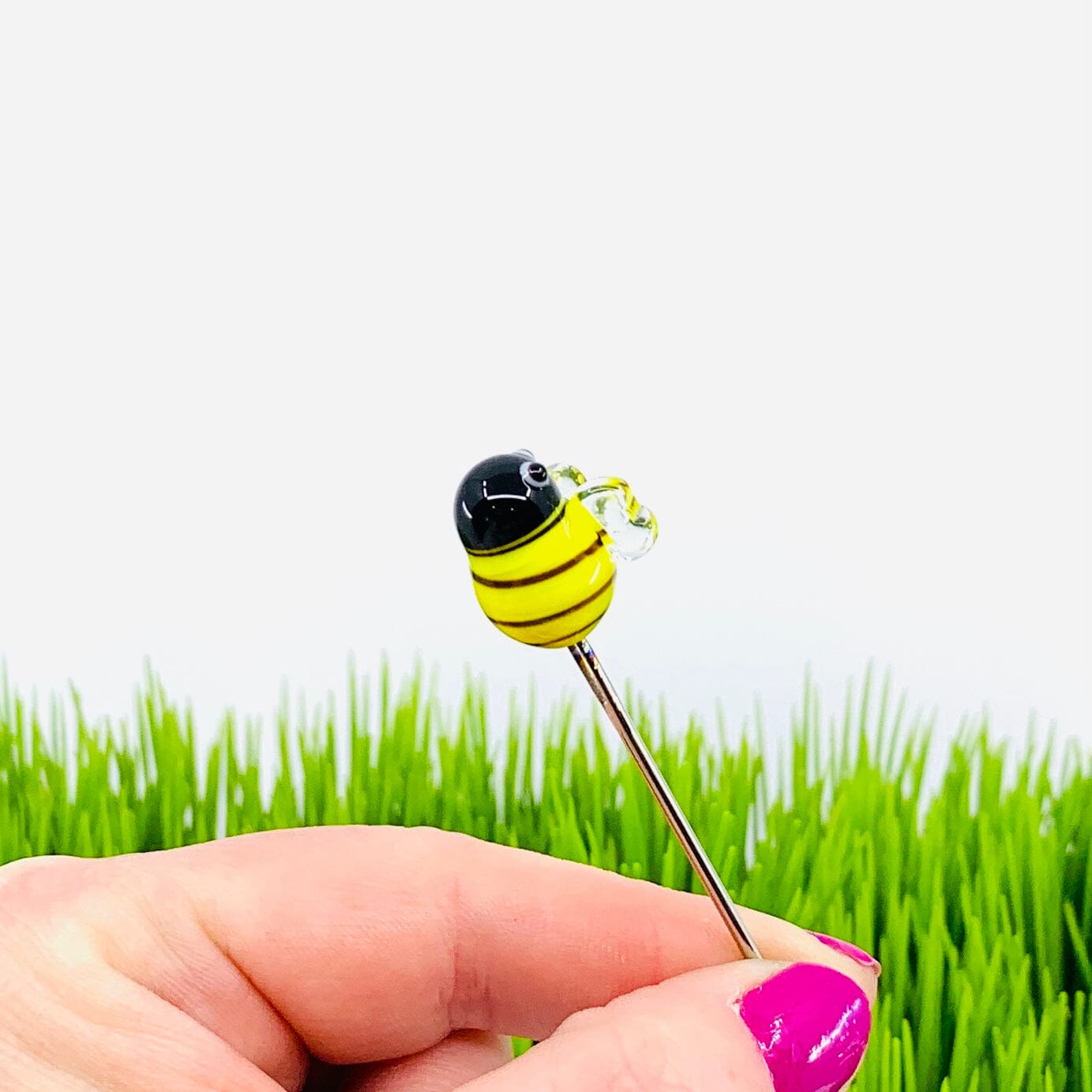 Tiny Glass Animal Garden Stake 24, Bumblebee Decor - 