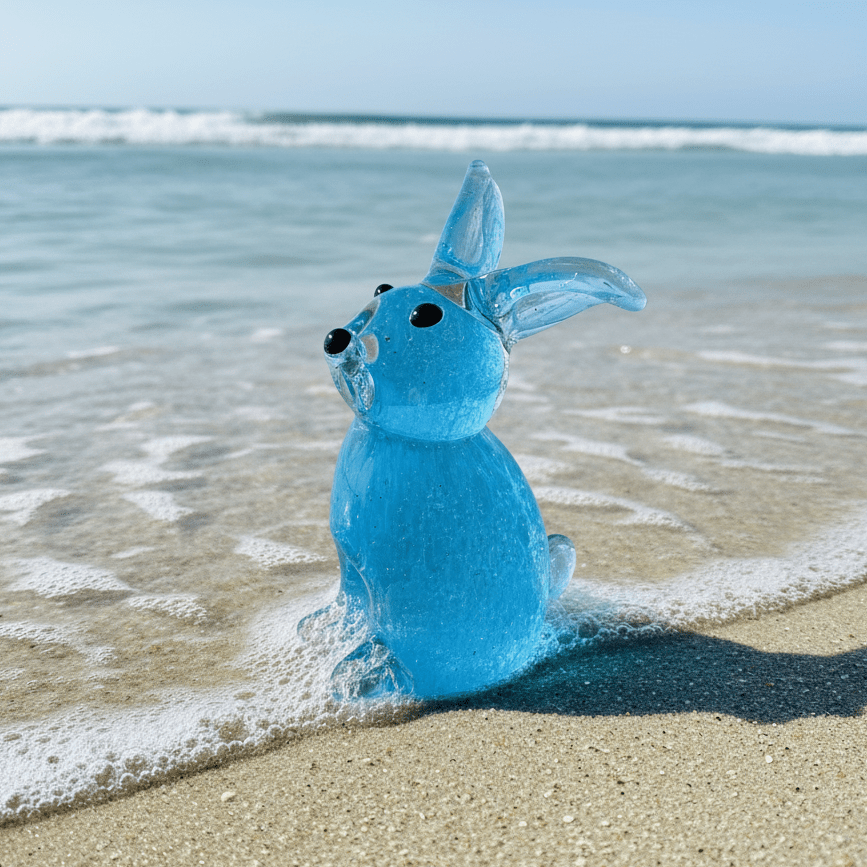 Baby Glass Bunny, Fluffy Blue Bum Decor Chesapeake Bay 