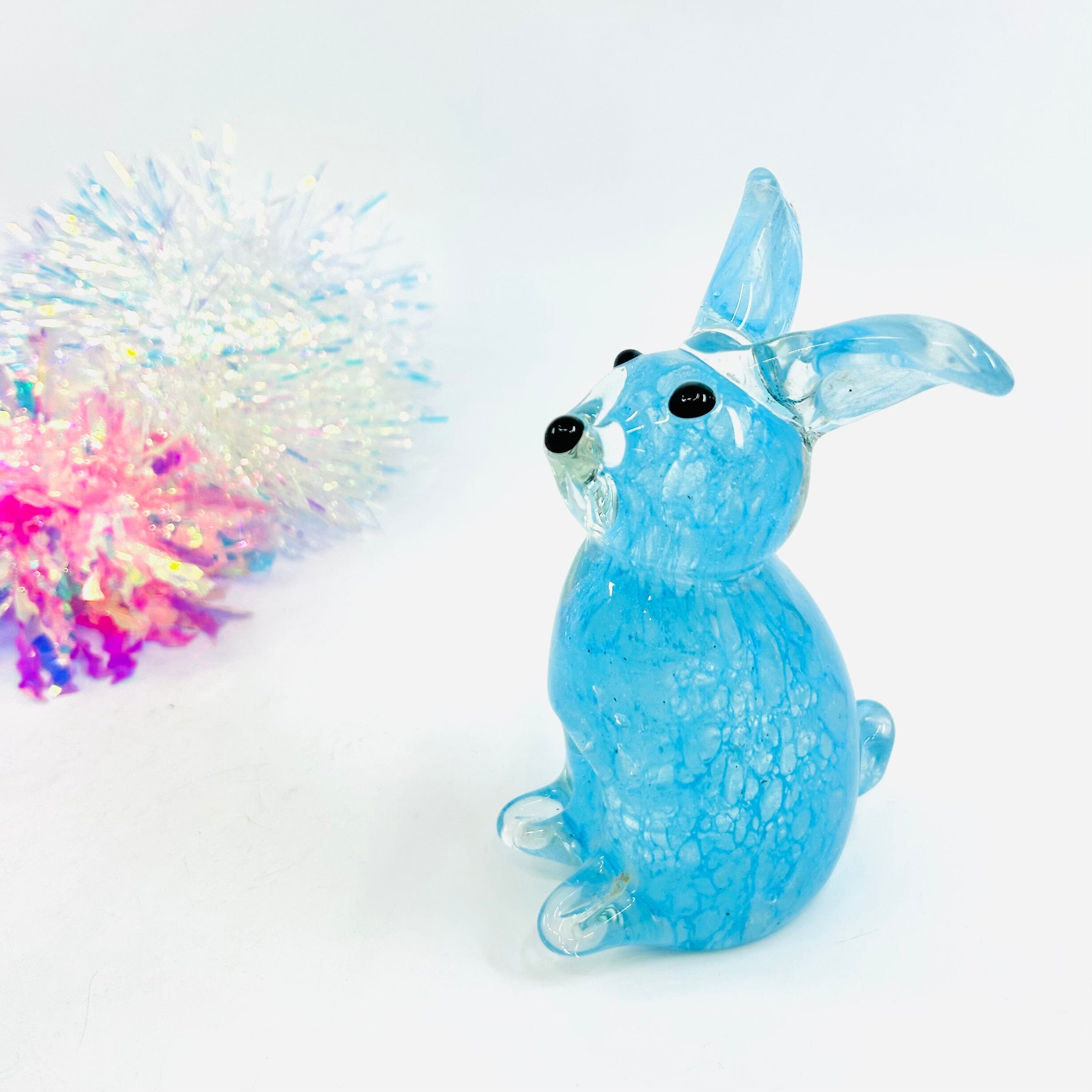 Baby Glass Bunny, Fluffy Blue Bum - Luke Adams Glass Blowing Studio