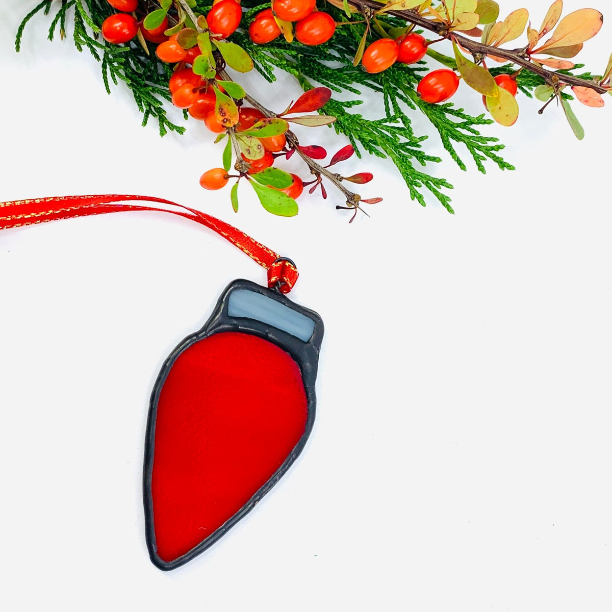 Stained Glass Suncatcher, Vintage Red Bulb Decor Michelle Bachand Dowling 