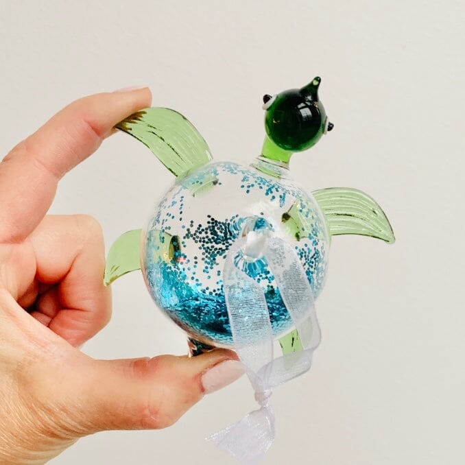 Blue Glitter Glass Sea turtle Ornament Decor Beachcombers 