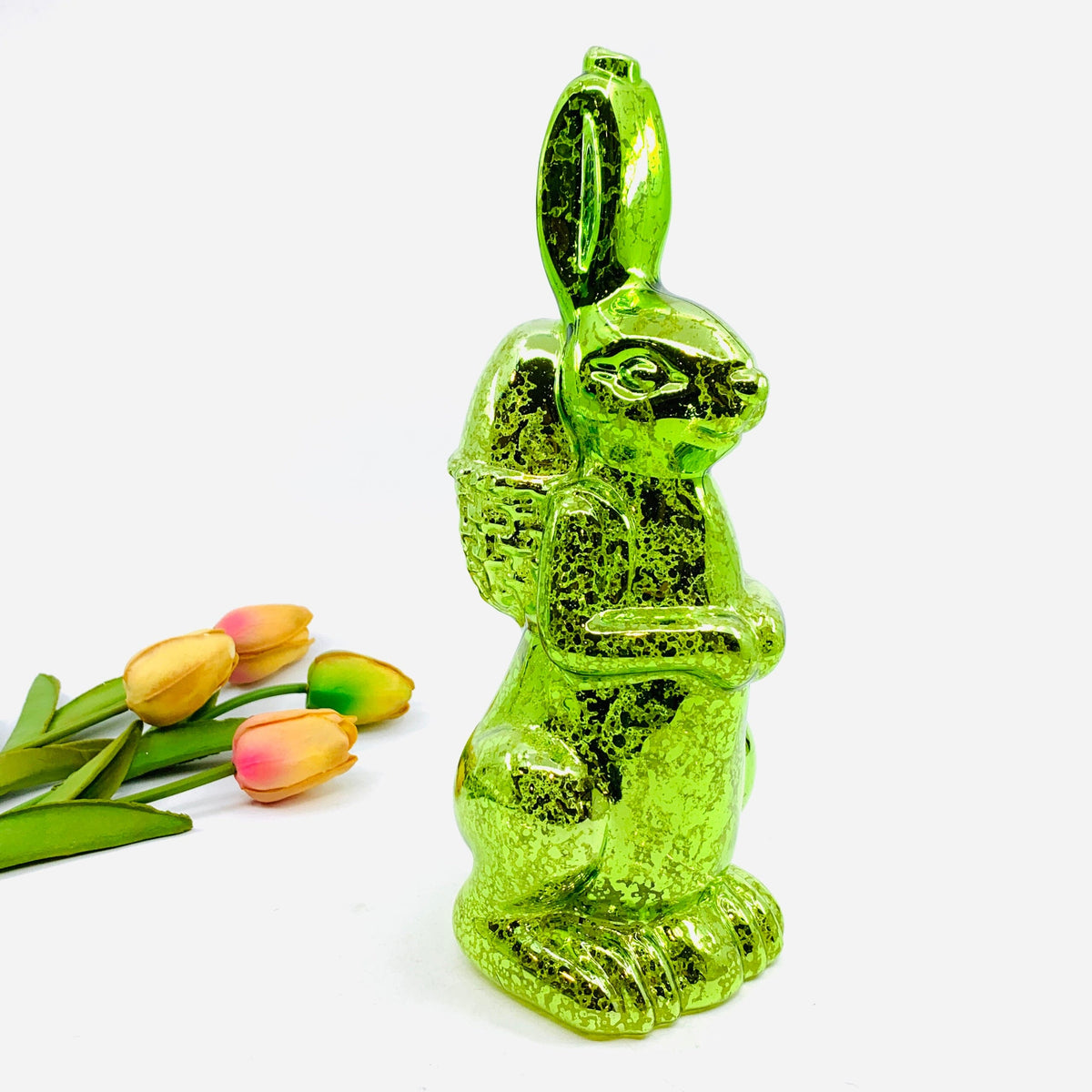LAST ONE - Mercury Glass Easter Rabbit 10"- Green One Hundred 80 Degrees 