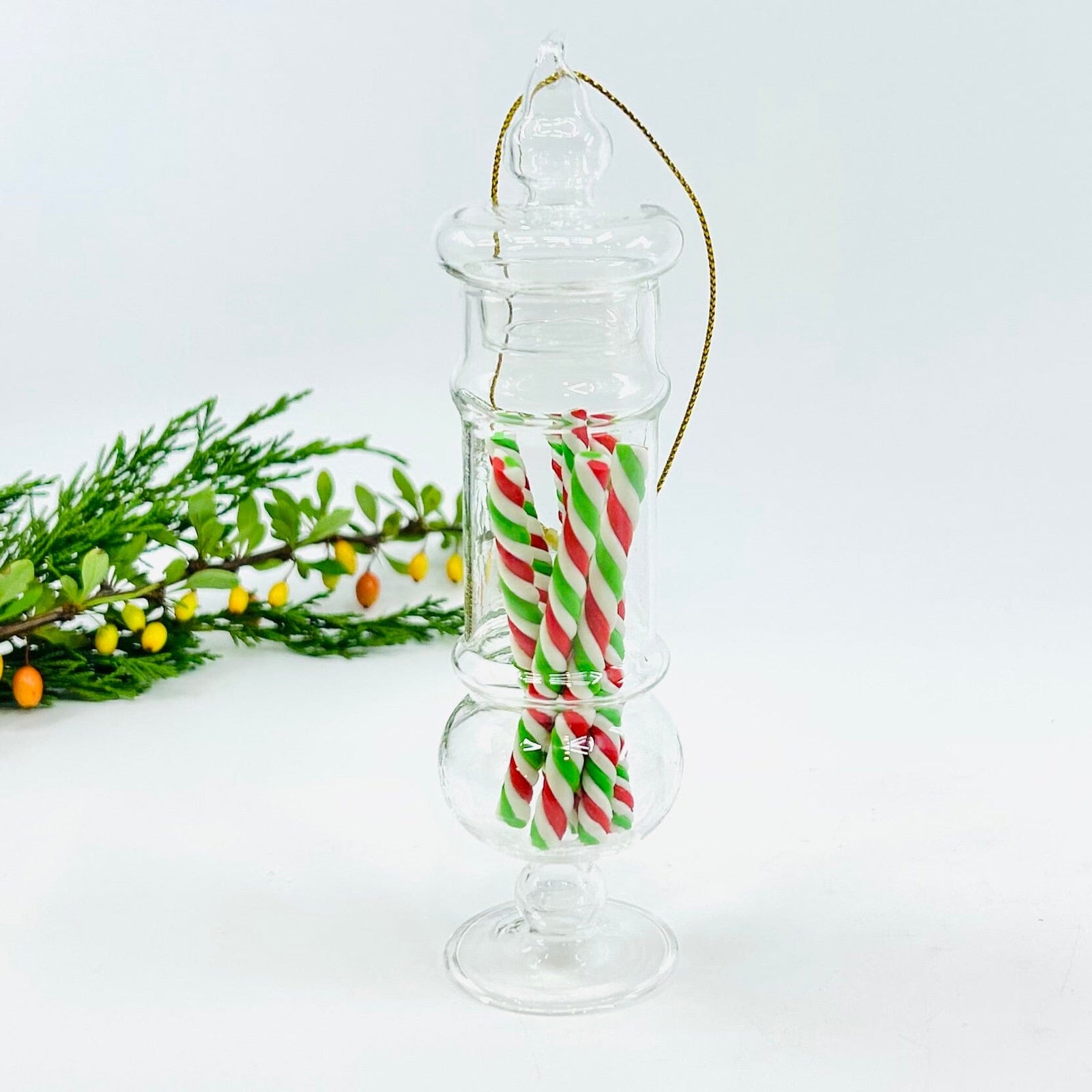 Glass Candy Jar Ornament, Peppermint Sticks Decor Creative Co-op 