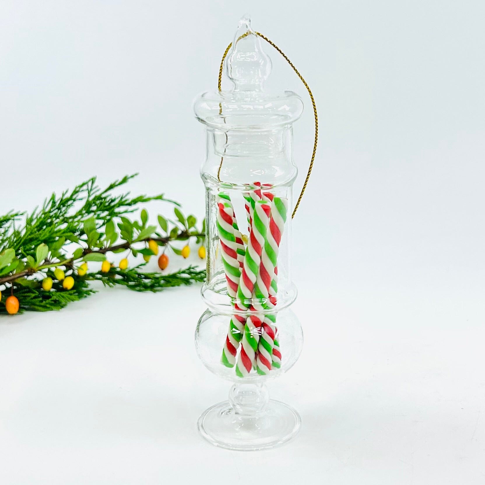 Glass Candy Jar Ornament, Peppermint Sticks Decor Creative Co-op 