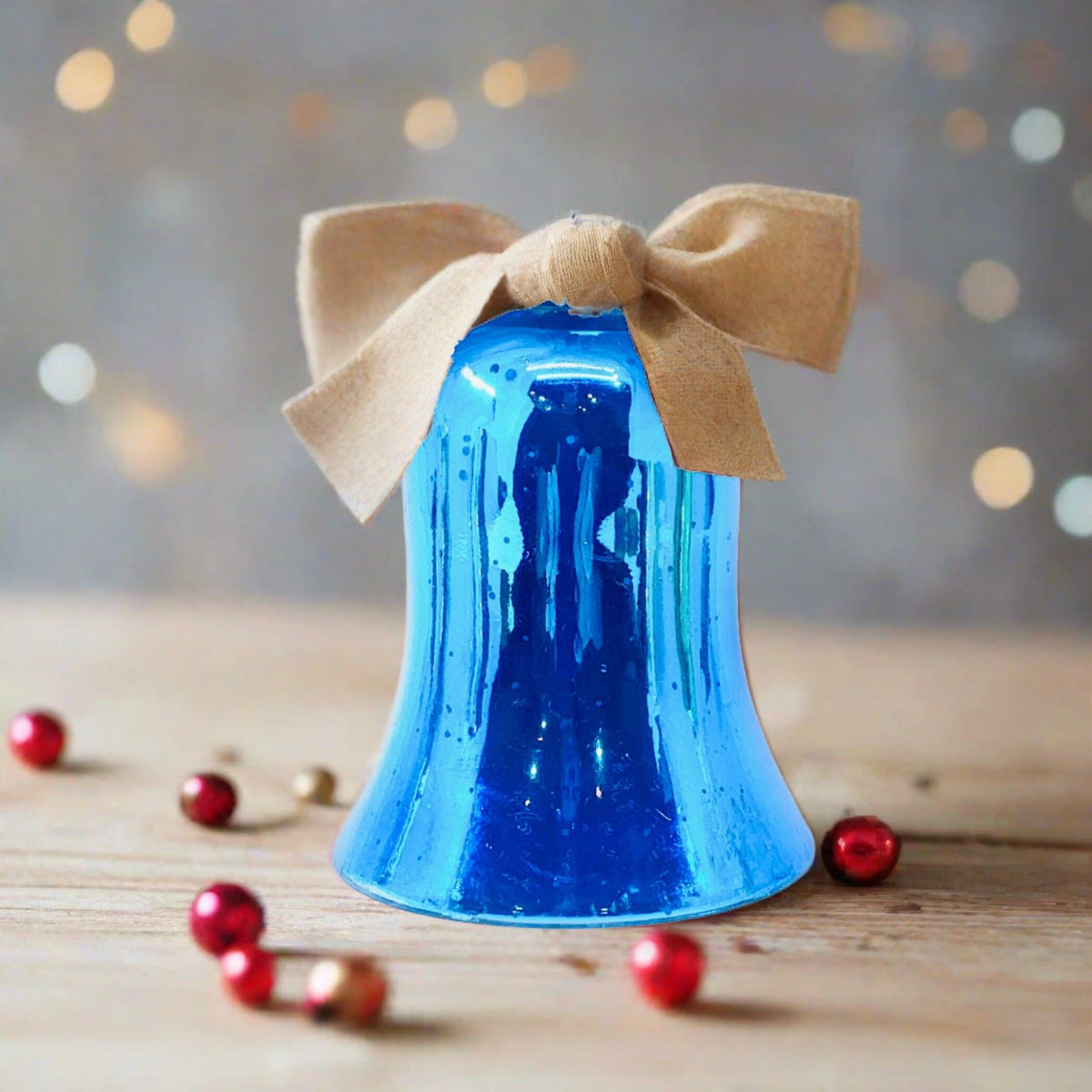 Mercury Glass Bell, Blue India House Brass 