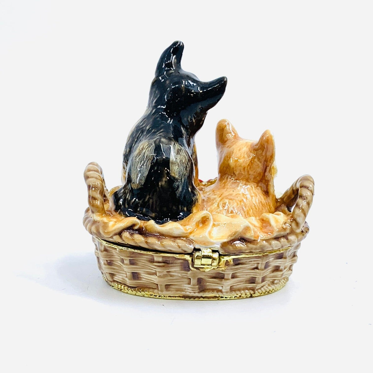 Bejeweled Enamel Trinket Box 34, Kittens in Basket Decor Kubla Craft 