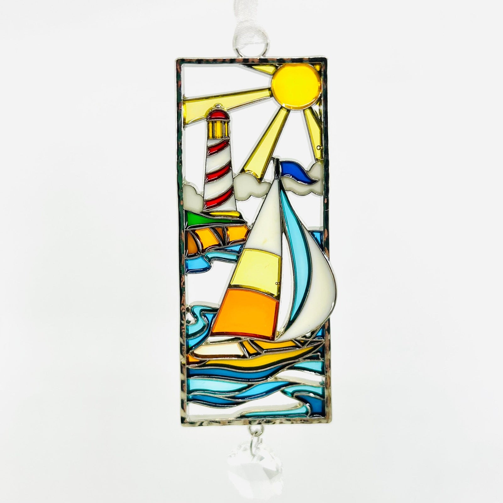 Stained Glass Life is Beautiful Ornaments, Sailboat Decor GANZ 