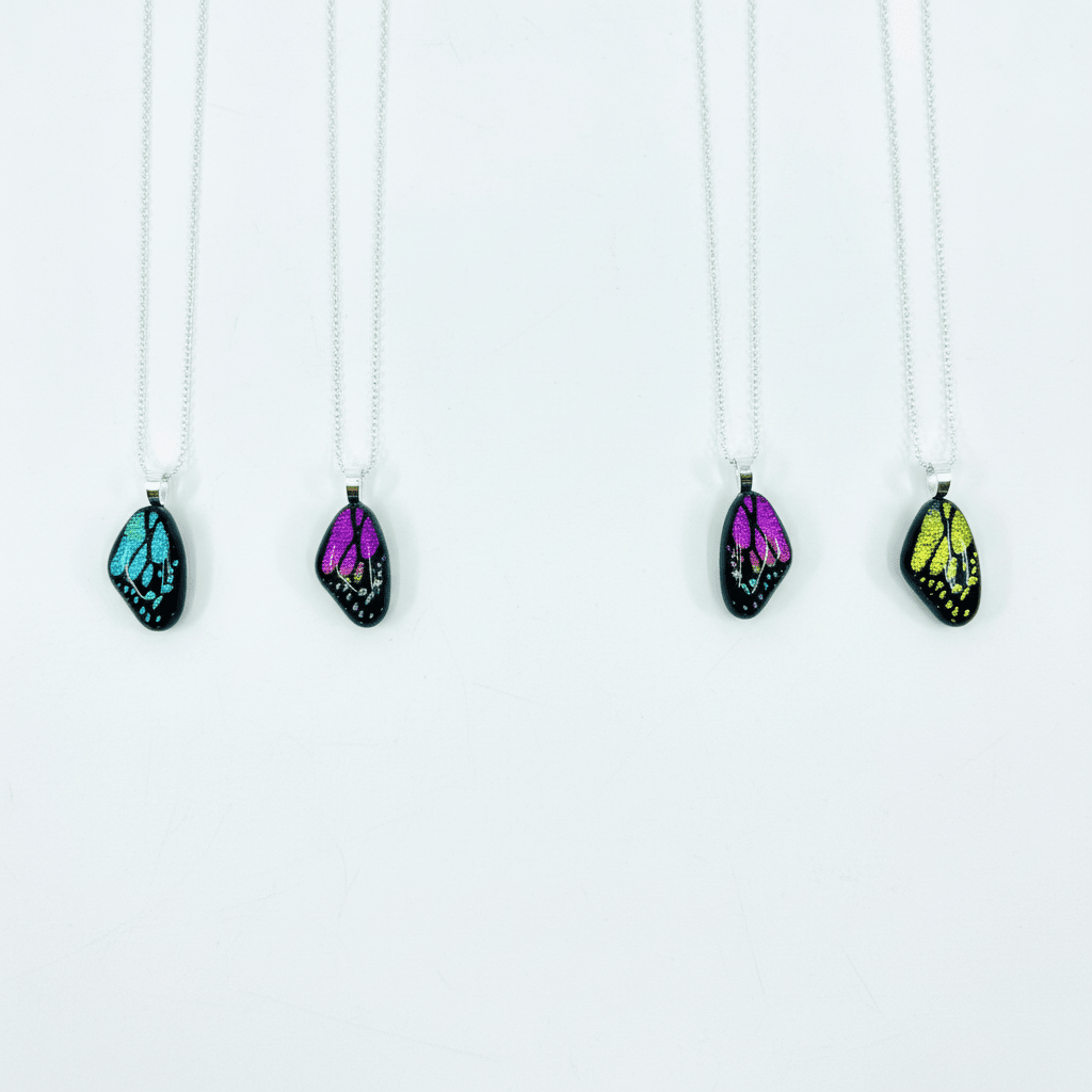 Iridescent Butterfly Wing Pendant Necklace Jewelry Glimmer Glass Gifts 