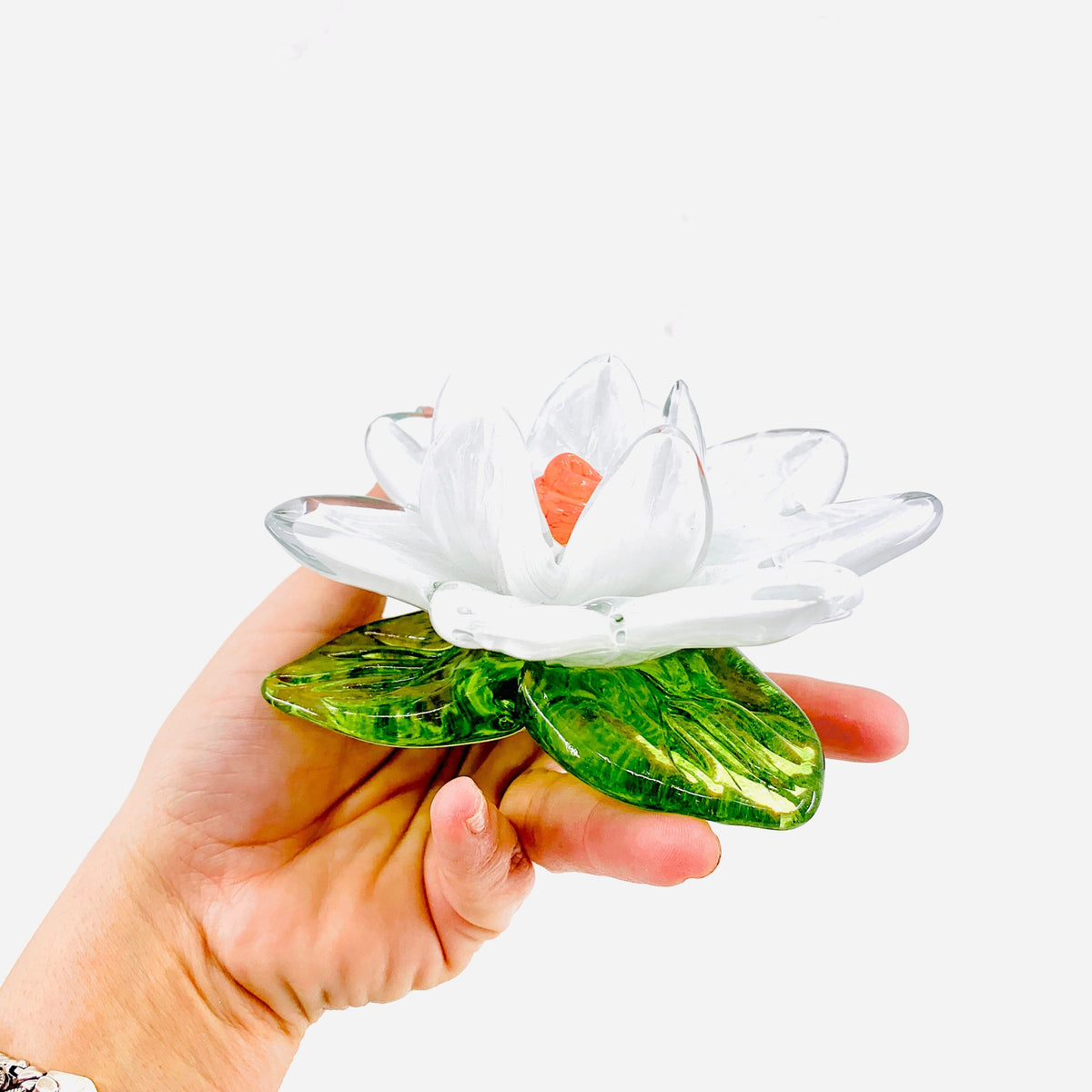 Glass Lotus Flower, White Decor Diamond Star 