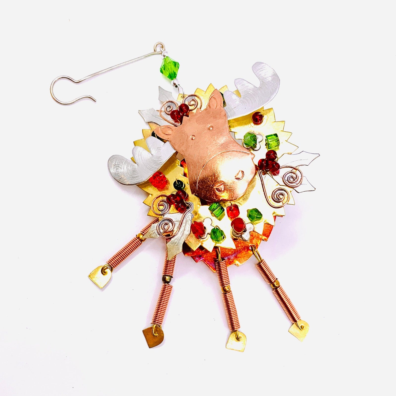 Mixed Metal Ornament, Doodle Wreath Moose 26 Miniature Pilgrim Imports 