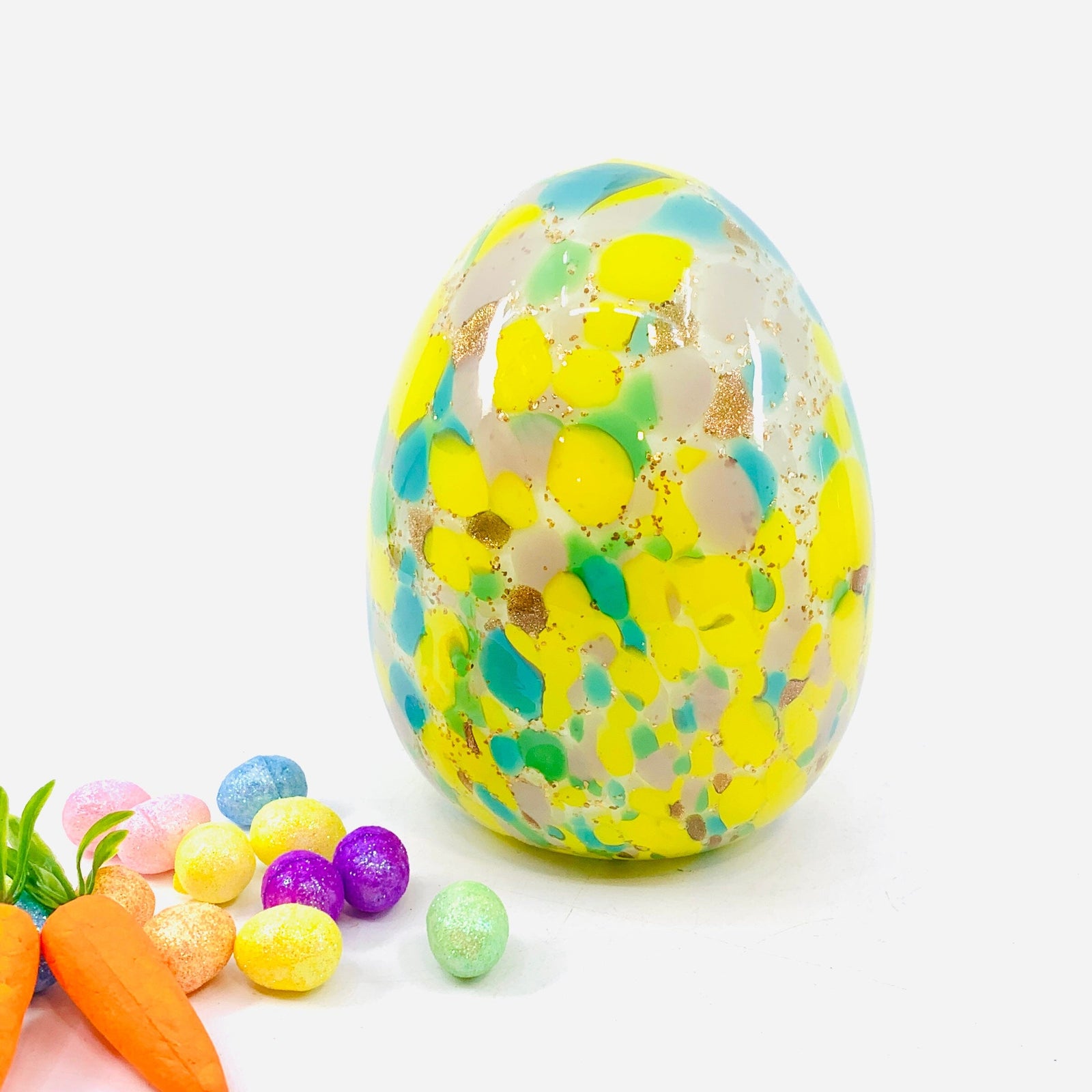Large Blown Eggs, Yellow Pastel Confetti Diamond Star 