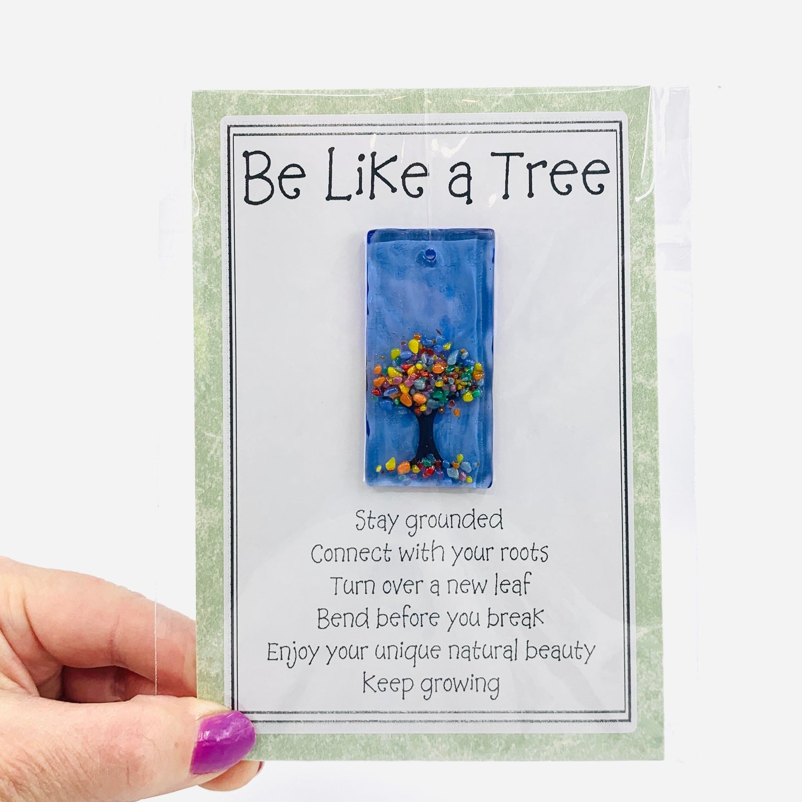 Fused Glass "Be Like a Tree” Suncatcher 47 Decor Glimmer Glass Gifts 