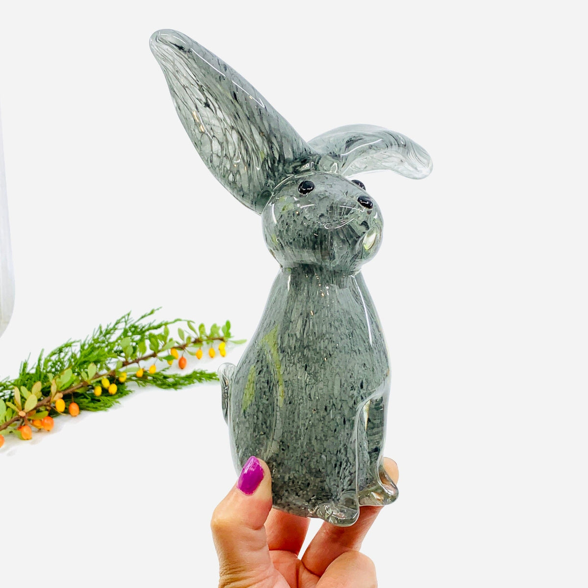 Perky Glass Rabbit, Gray Decor Chesapeake Bay 
