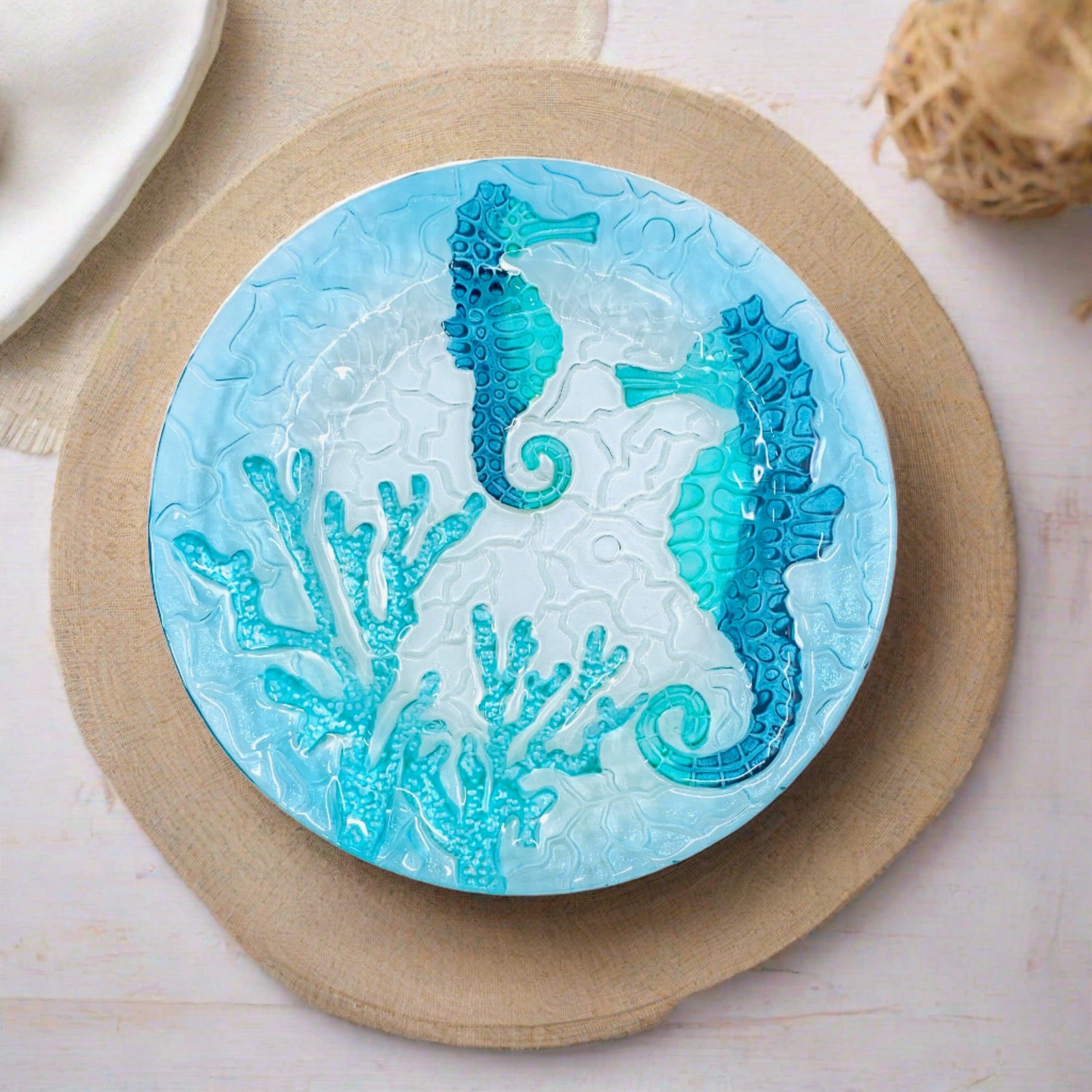Glass Fusion Plate, Seahorses 29 Decor Boston International, INC 