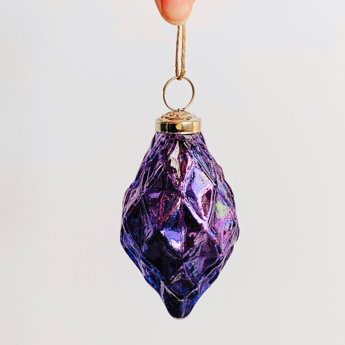 Glass Faceted Diamond Ornament 18, Purple Ornament India House Brass 