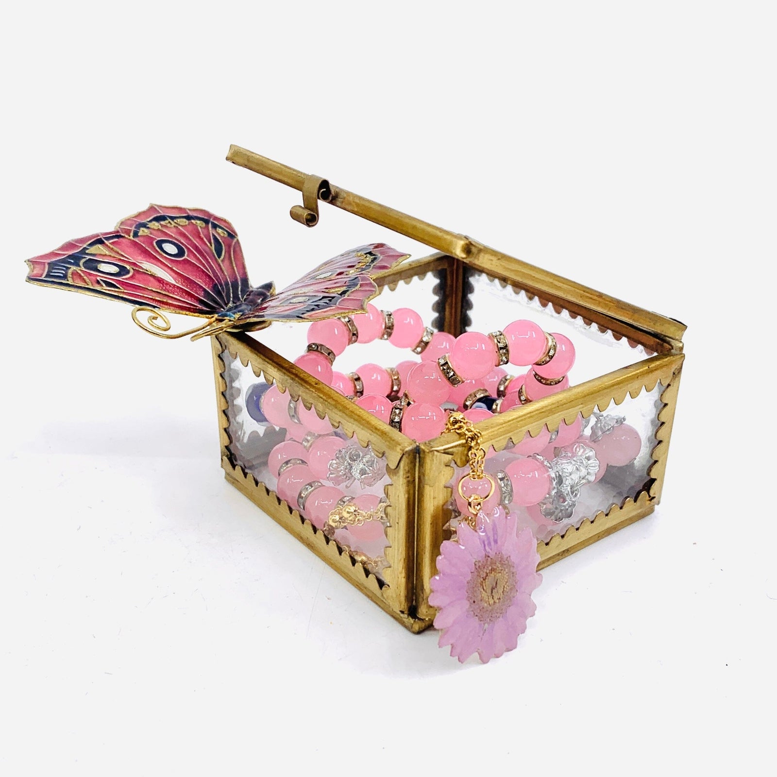 Glass Jewelry Box with Scalloped Brass Detail Decor Creative Co-op 