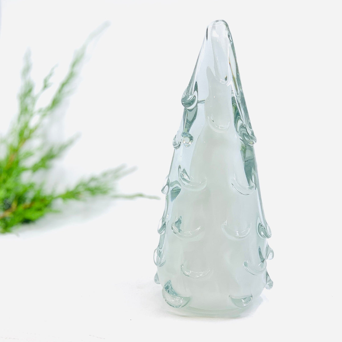 Medium Snow Drift Blown Glass Tree, White Diamond Star 