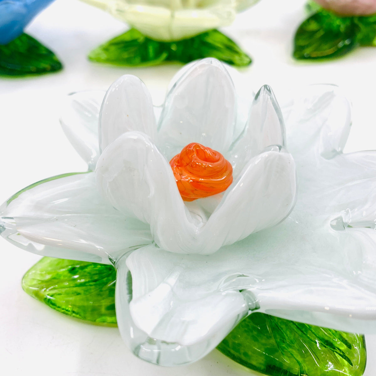 Glass Lotus Flower, White Decor Diamond Star 